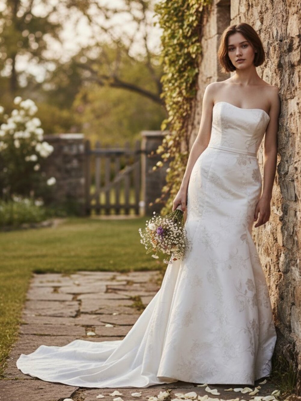 Lulus Strapless White Jacquard Mermaid-Style Bridal Gown size XL